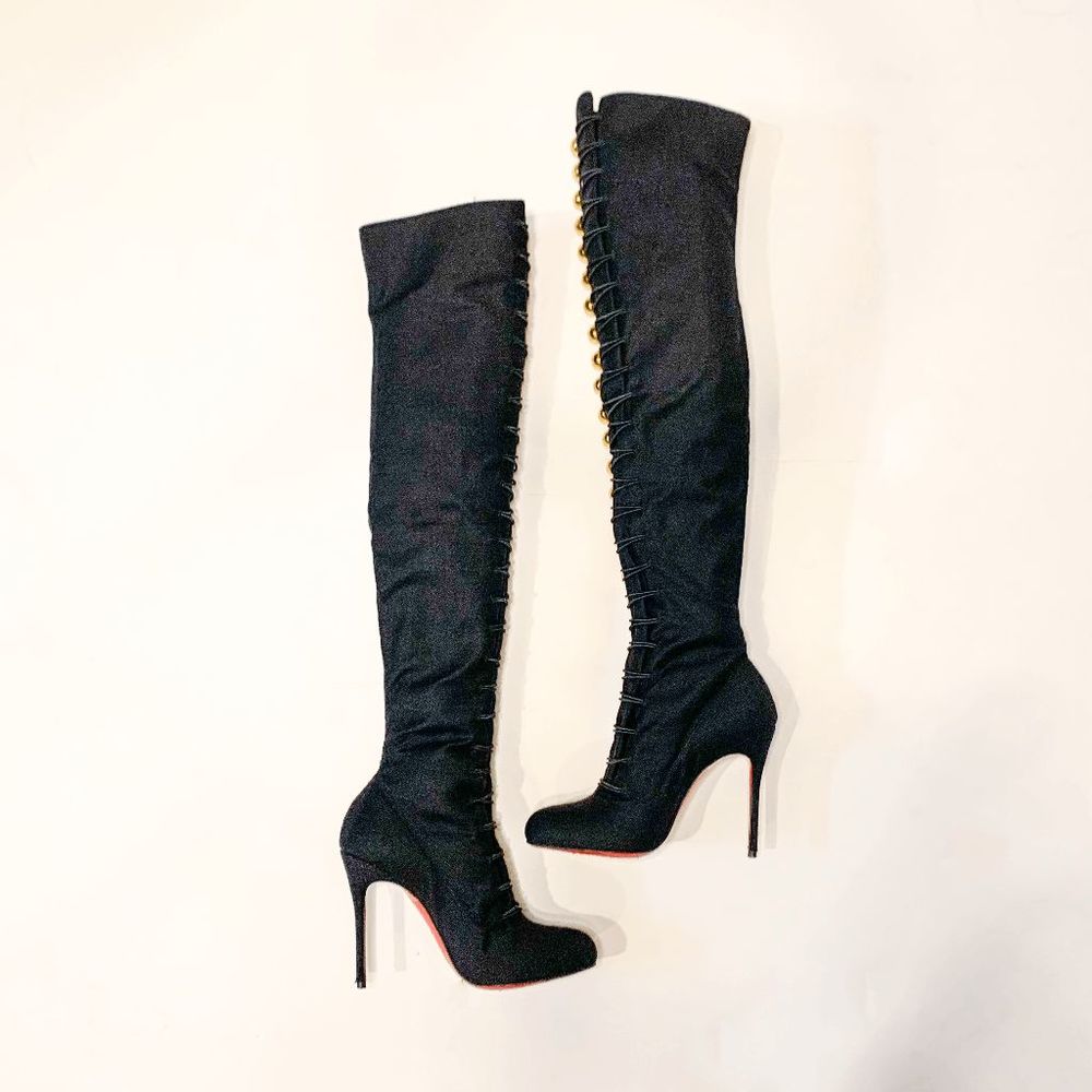 Christian Louboutin Ronfifi Supra 100 Flannel Marine Thigh High Boots EU 37 US 7 - Picture 7 of 12